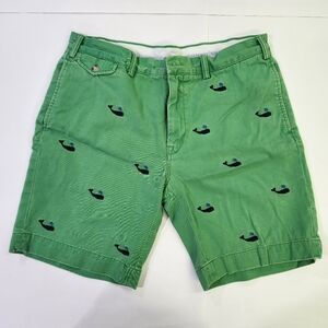 Polo Ralph Lauren Shorts Mens 36 Green Navy Blue Whale Embroidered Nautical